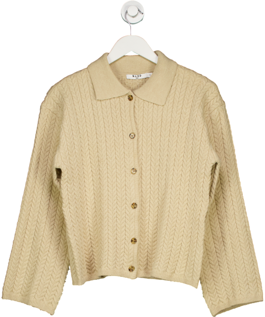 NA-KD Beige Cable Knitted Cardigan UK S