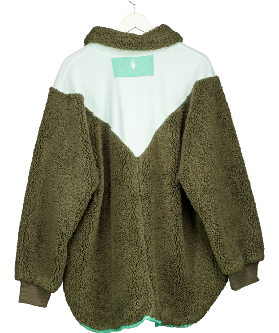 Free People Green Fall To Rise Fleece Quarter Snap Jumper UK L