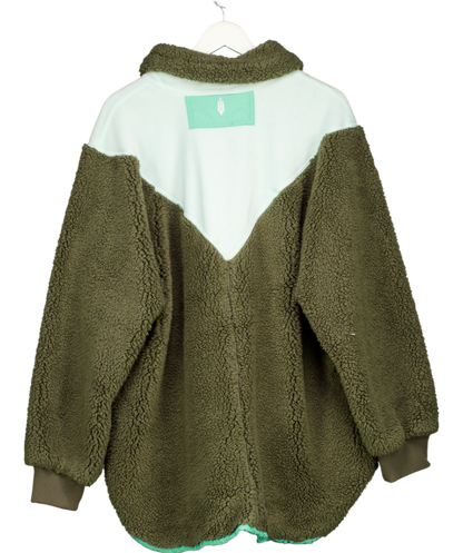 Free People Green Fall To Rise Fleece Quarter Snap Jumper UK L