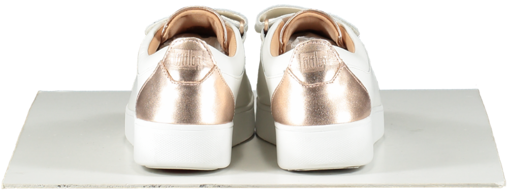 FitFlop Metallic-back Urban White Rose Gold Leather Strap Trainers UK 7 EU 40