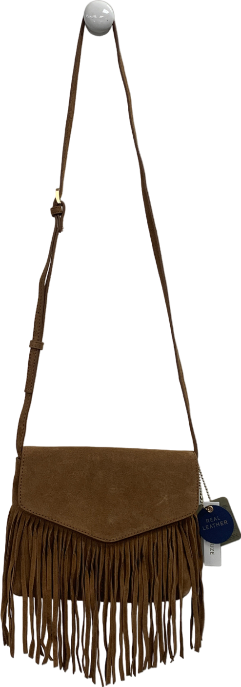 Accessorize Brown Leather Fringe Cross Bag One Size