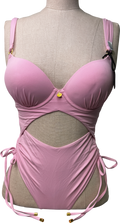 BOUX AVENUE Valentina Ruched Super Push Up Swimsuit - Pink UK 32C