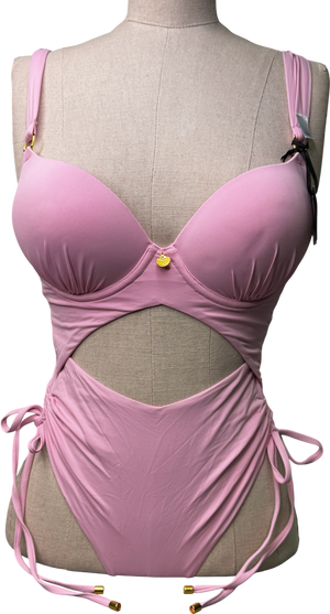 BOUX AVENUE Valentina Ruched Super Push Up Swimsuit - Pink UK 32C