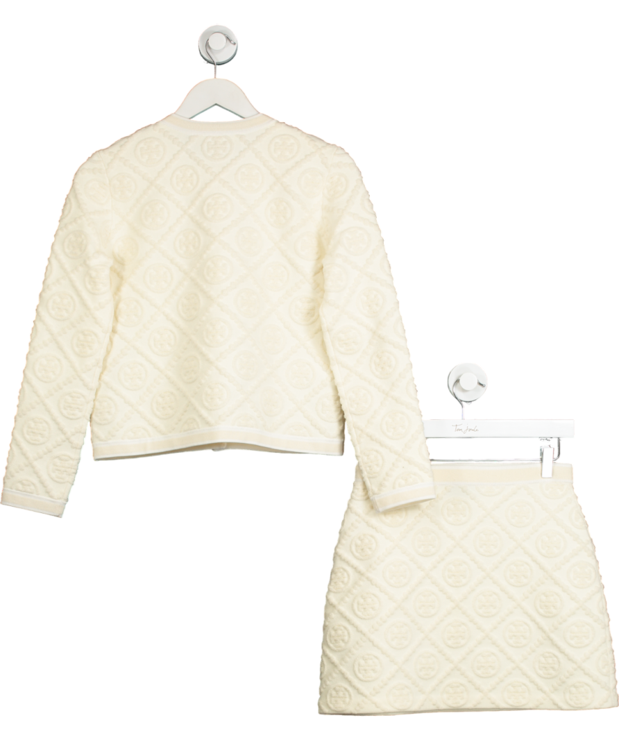 Tory Burch Cream T Monogram Kendra Logo Cardigan And Mini Skirt 2-piece Set UK XS