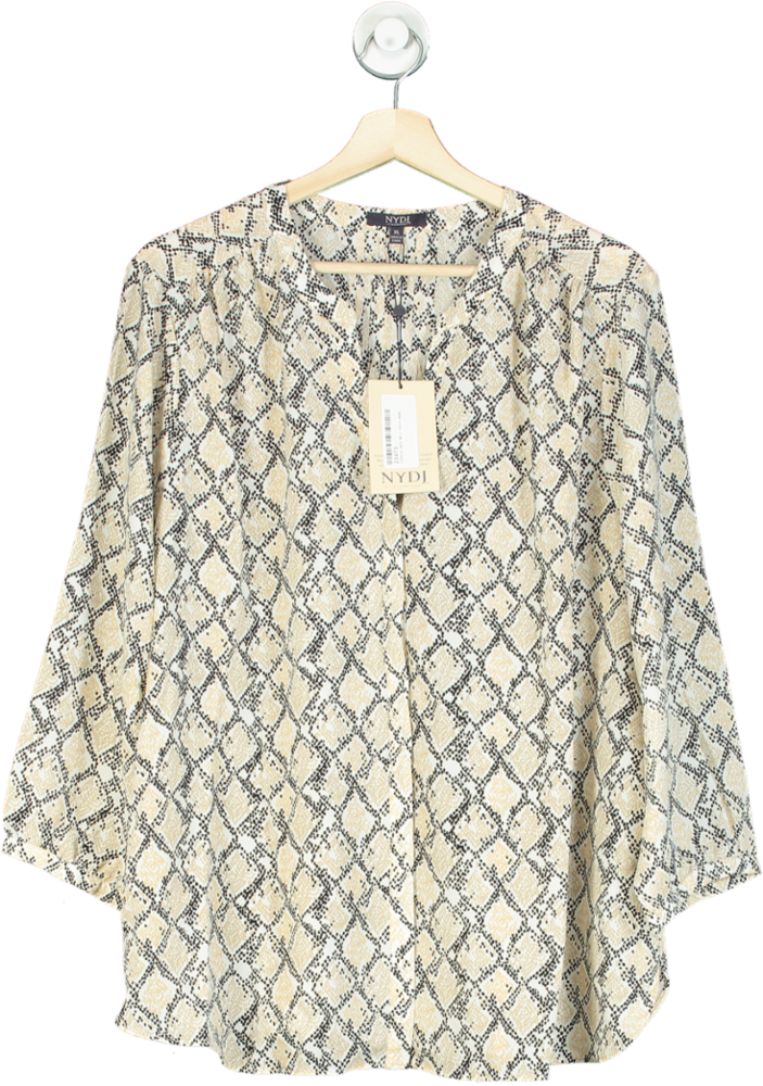NYDJ Beige Snakeskin Print Pintuck Blouse UK XL