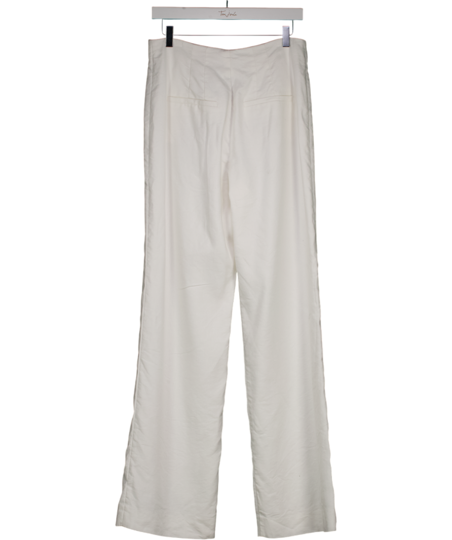 Veronica Beard White Jude Linen Blend High Waist Wide-leg Trousers Uk12/ UK 14