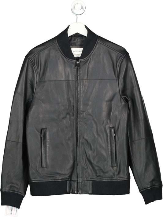 M&S Black Leather Bomber Jacket UK S
