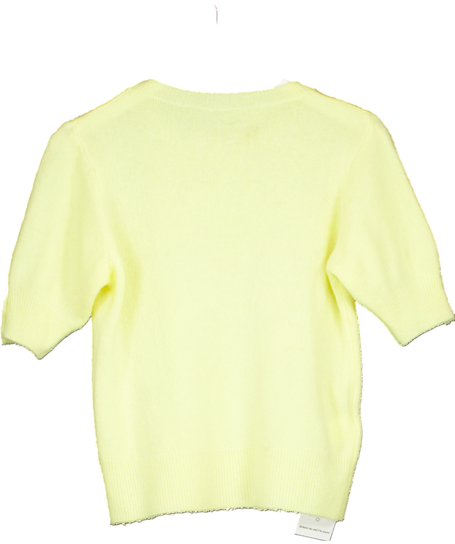 Yellow Button Detail Crewneck Half-sleeve Jumper UK XS/S
