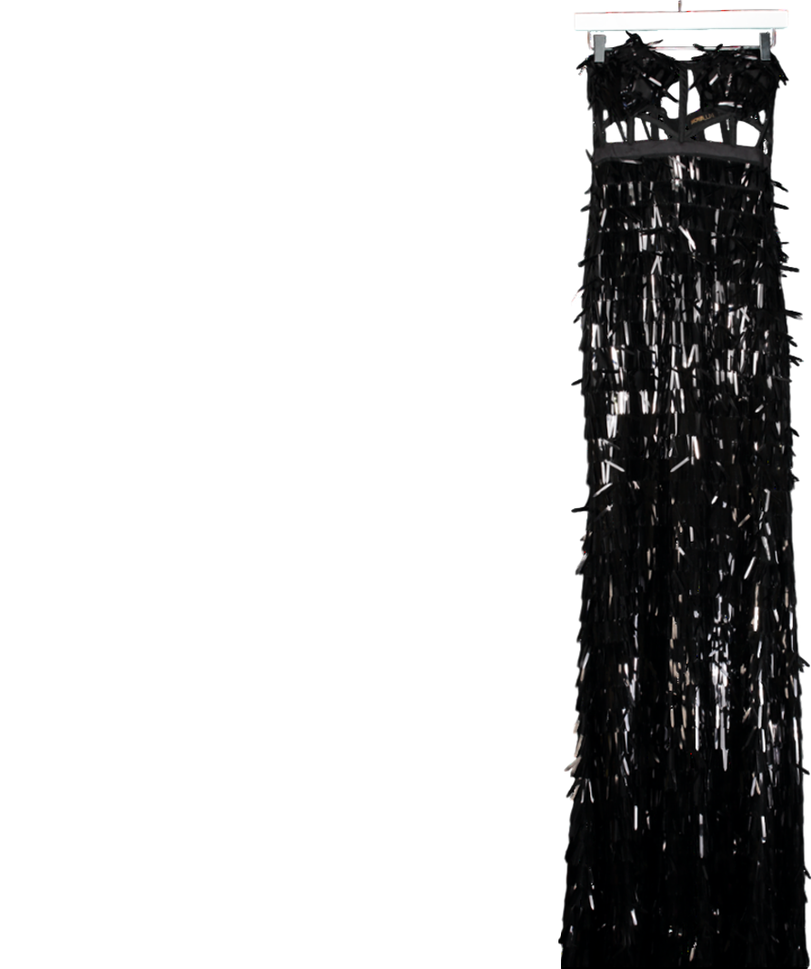 Fashion Nova Black Strapless Fringe Sequin Maxi Dress UK S