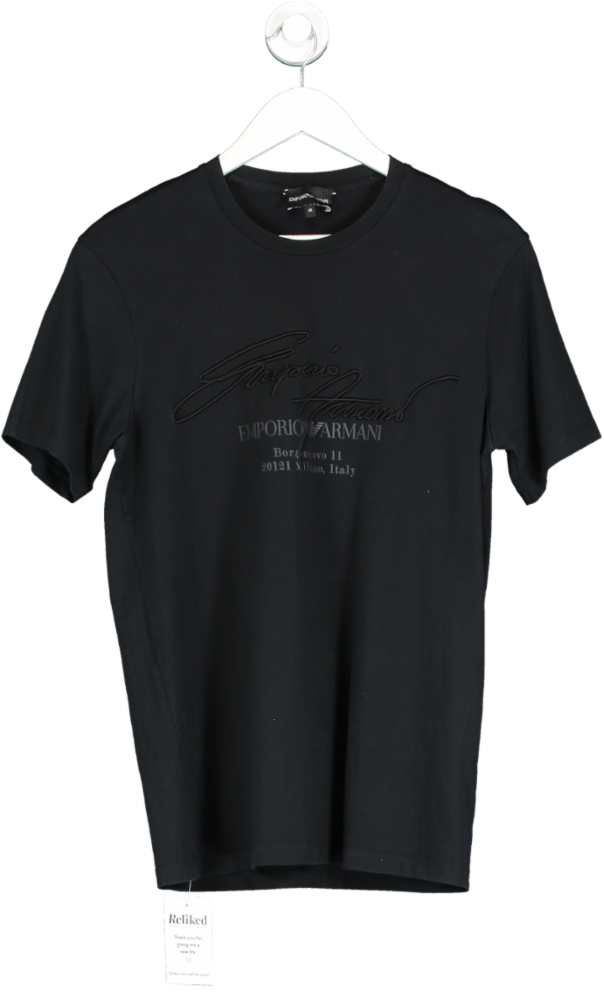 Emporio Armani Black Embroidered Signature Logo T-shirt UK M