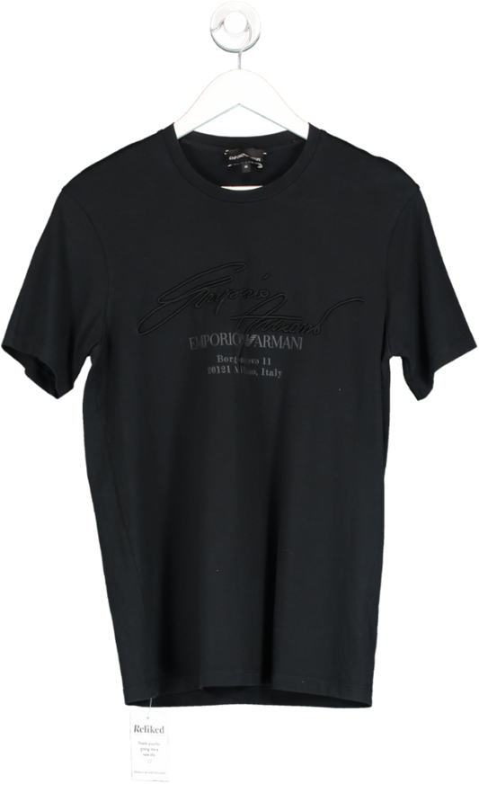 Emporio Armani Black Embroidered Signature Logo T-shirt UK M