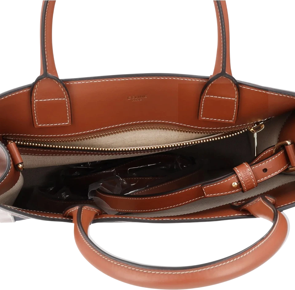CELINE Blue Navy / Tan Brown Leather Vertical Cabas Tote Tote Bag With Crossbody Strap