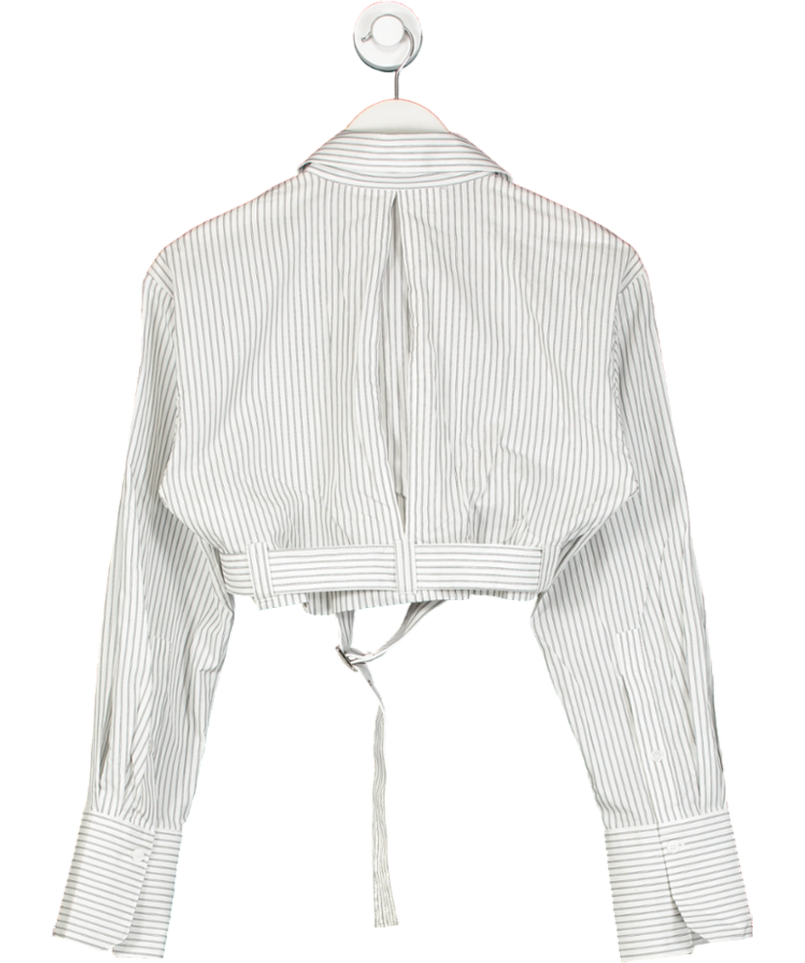 ZARA White Cropped Striped Shirt Blouse With Belt UK S