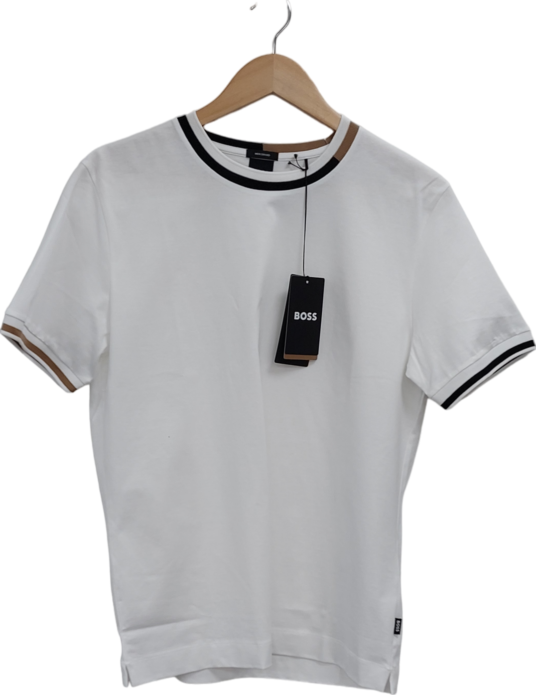 hugo boss White MERCERISED-COTTON T-SHIRT WITH SIGNATURE-STRIPE DETAILS UK XL