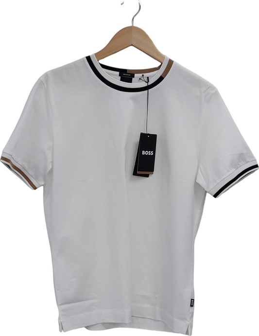 hugo boss White MERCERISED-COTTON T-SHIRT WITH SIGNATURE-STRIPE DETAILS UK XL