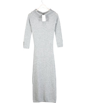 Aria Cove Grey Knitted Bardot Fold Over Maxi Dress UK 8