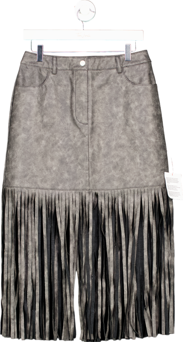 ASOS DESIGN Grey Fringe Detail Skirt UK 10