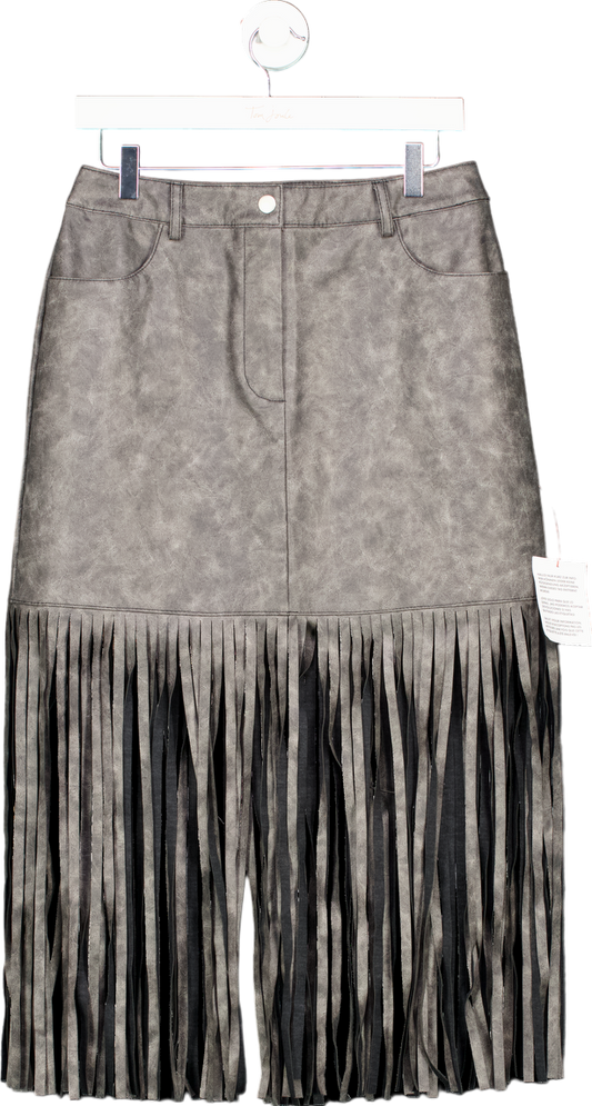 ASOS DESIGN Grey Fringe Detail Skirt UK 10