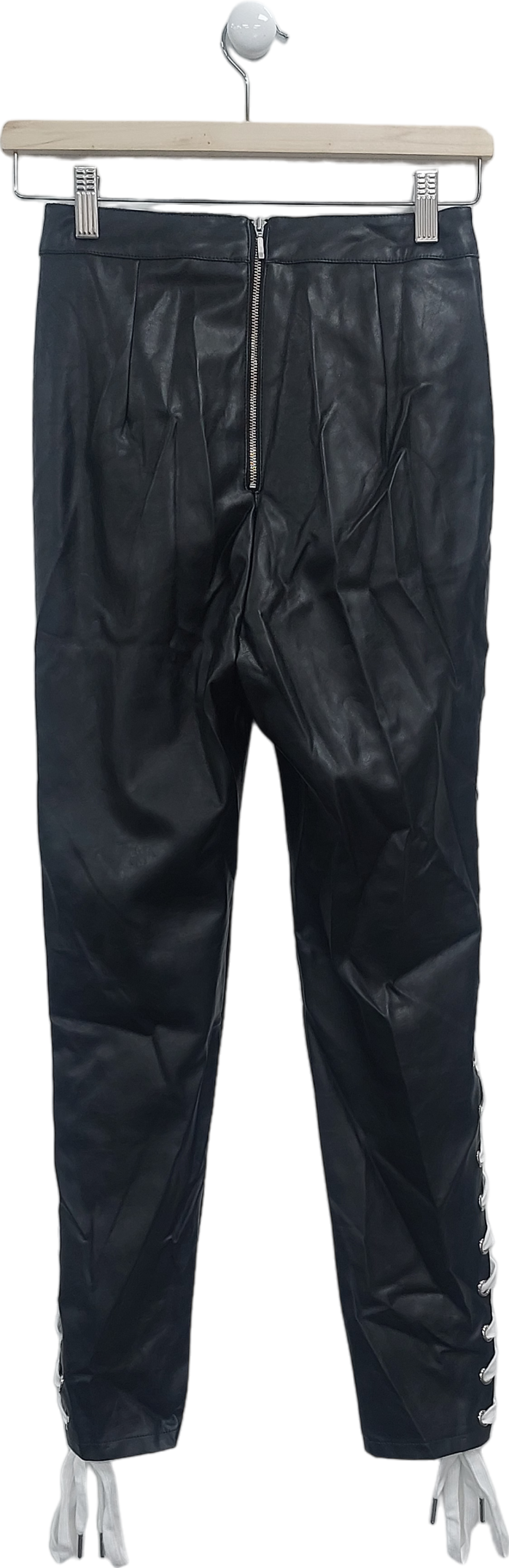 Prem by Premonition Black Laced Side Faux Leather Trousers UK 6