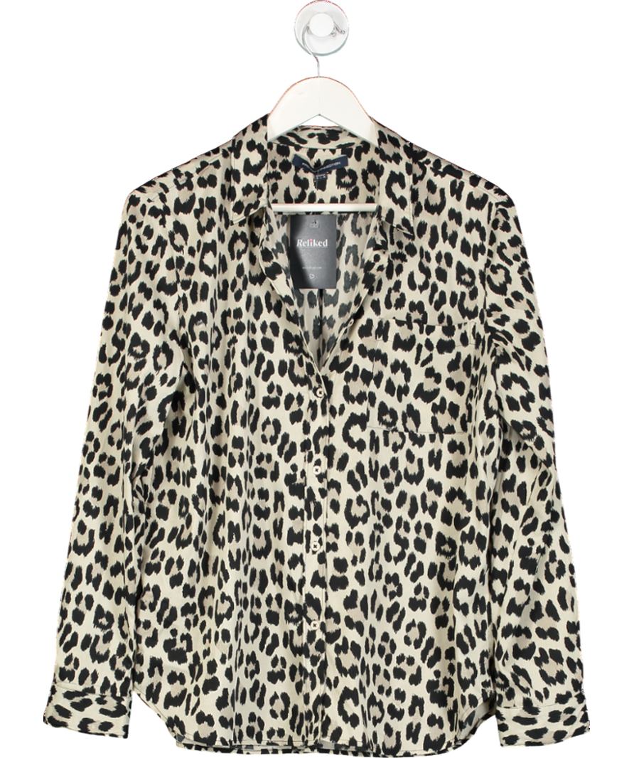 French Connection Beige Leopard Print Long Sleeve Shirt UK 14