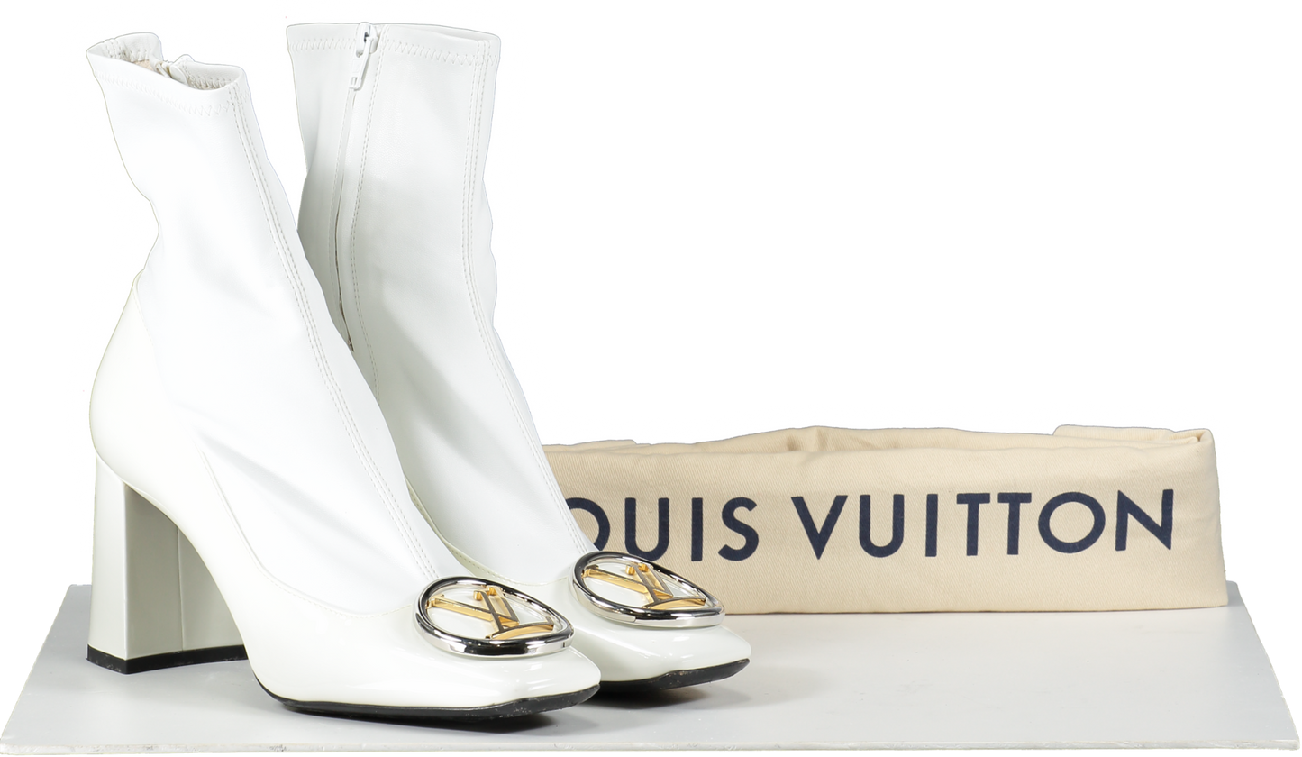 Louis Vuitton White Patent Madeleine Ankle Boots UK 6 EU 39 👠