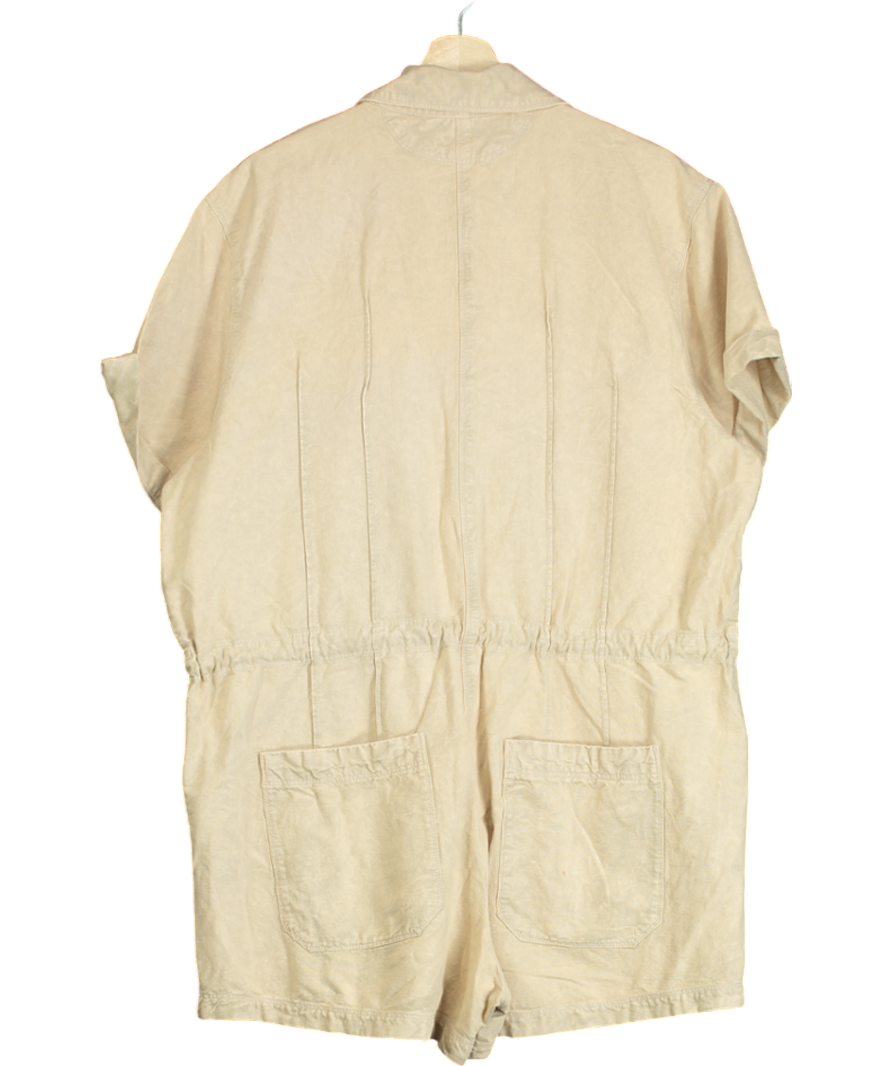 Free People Wheat Cotton / Linen blend Rhodes Chino Coverall Playsuit  UK L