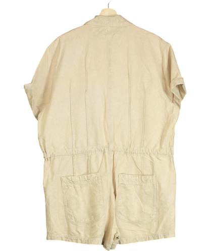 Free People Wheat Cotton / Linen blend Rhodes Chino Coverall Playsuit  UK L