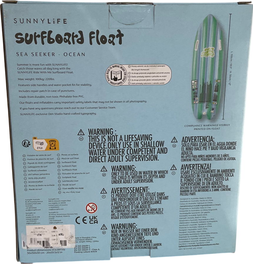 SunnyLife Blue Ride With Me Surfboard Float in Blue