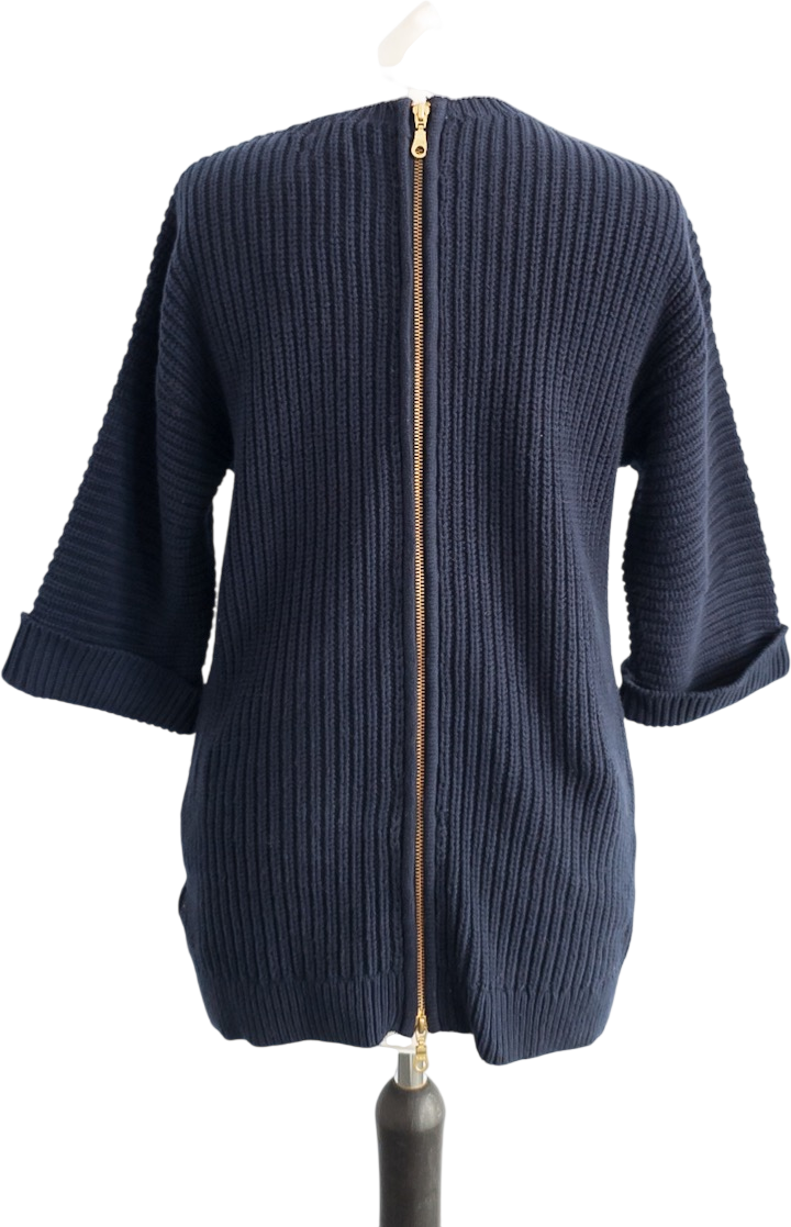 WHISTLES Navy Blue Cotton Blend Oversize Ribbed Knit Zip Back Jumper UK XS
