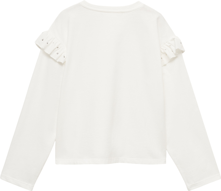 MANGO White T-shirt With Studded Ruffles 9 Years