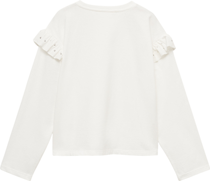 MANGO White T-shirt With Studded Ruffles 9 Years