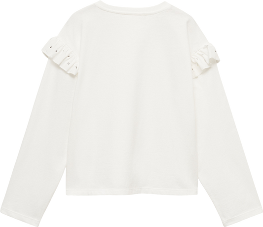 MANGO White T-shirt With Studded Ruffles 9 Years