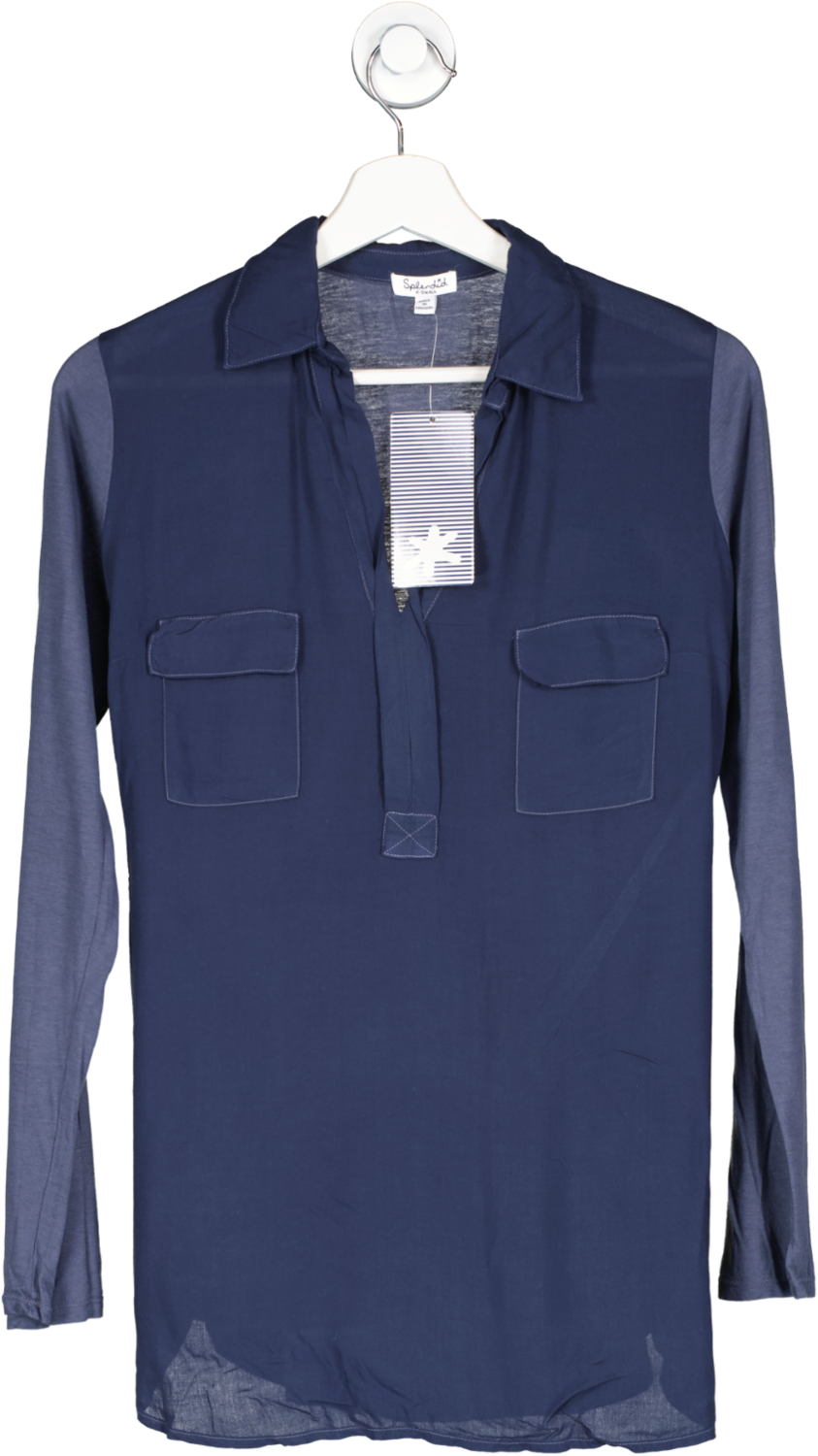 Splendid Blue Shirt With Contrast Sleeves And Stitching BNWT UK XS