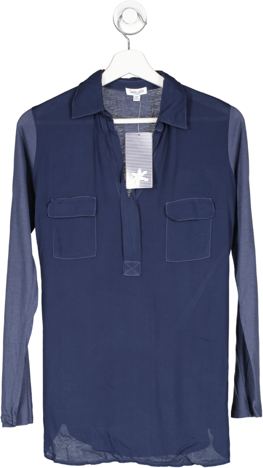 Splendid Blue Shirt With Contrast Sleeves And Stitching BNWT UK XS