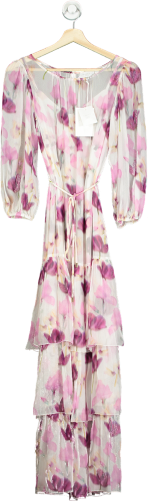 Christy Lynn Multi-Coloured Floral Silk Maxi Dress UK XS