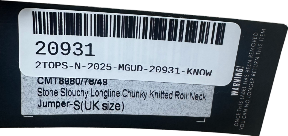 PrettyLittleThing Cream Stone Slouchy Longline Chunky Knitted Roll Neck Jumper UK S