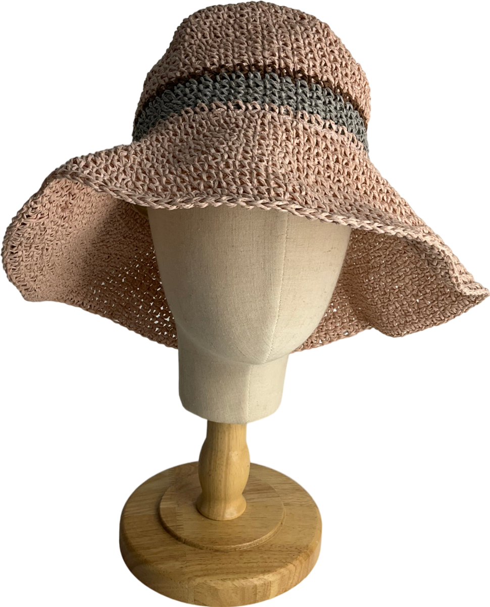 Pink Pink, Blue And Brown Striped Straw Hat