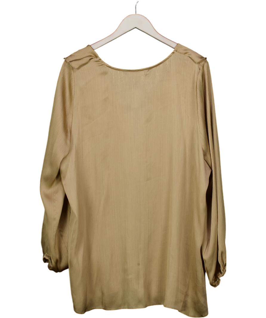 Evans Metallic Curve Gold Satin Ruffle Neck Blouse UK 24