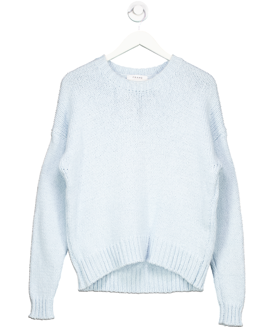 FRAME Oversized Crew Sweater Cloud Blue Chunky Knit Cotton UK XS