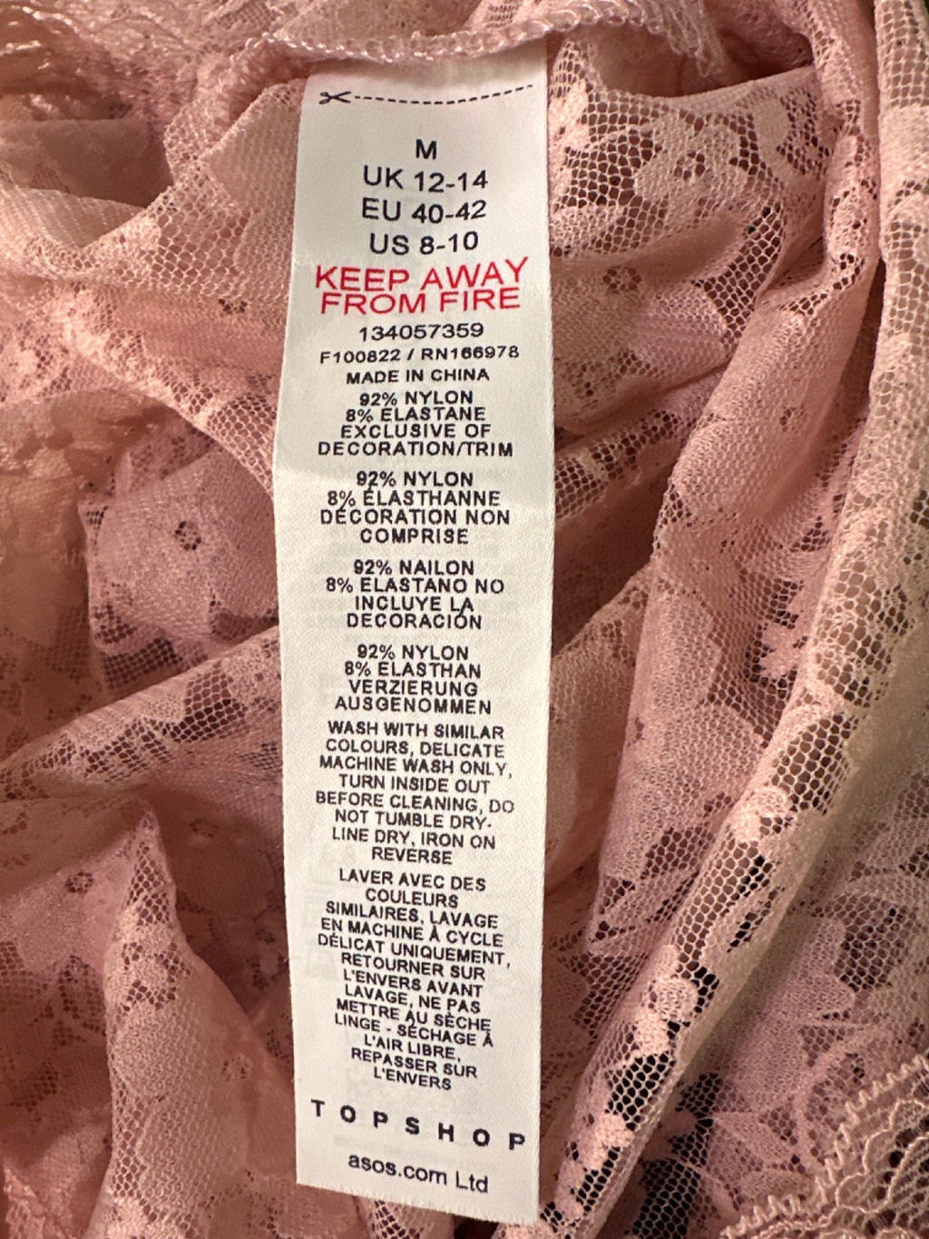 TopShop Pink Lace Short Sleeve T-Shirt UK M