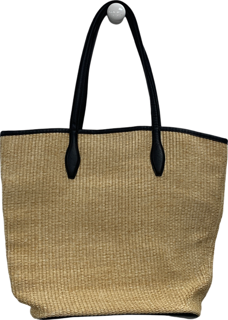Madewell Beige Leather- Trimmed Straw Tote Bag One Size