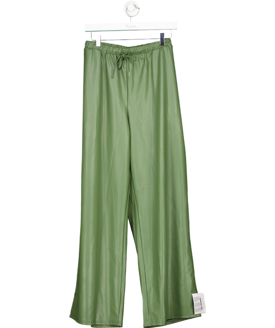 ASOS Green Leather Look Tie Waist Wide Leg Trousers UK 16