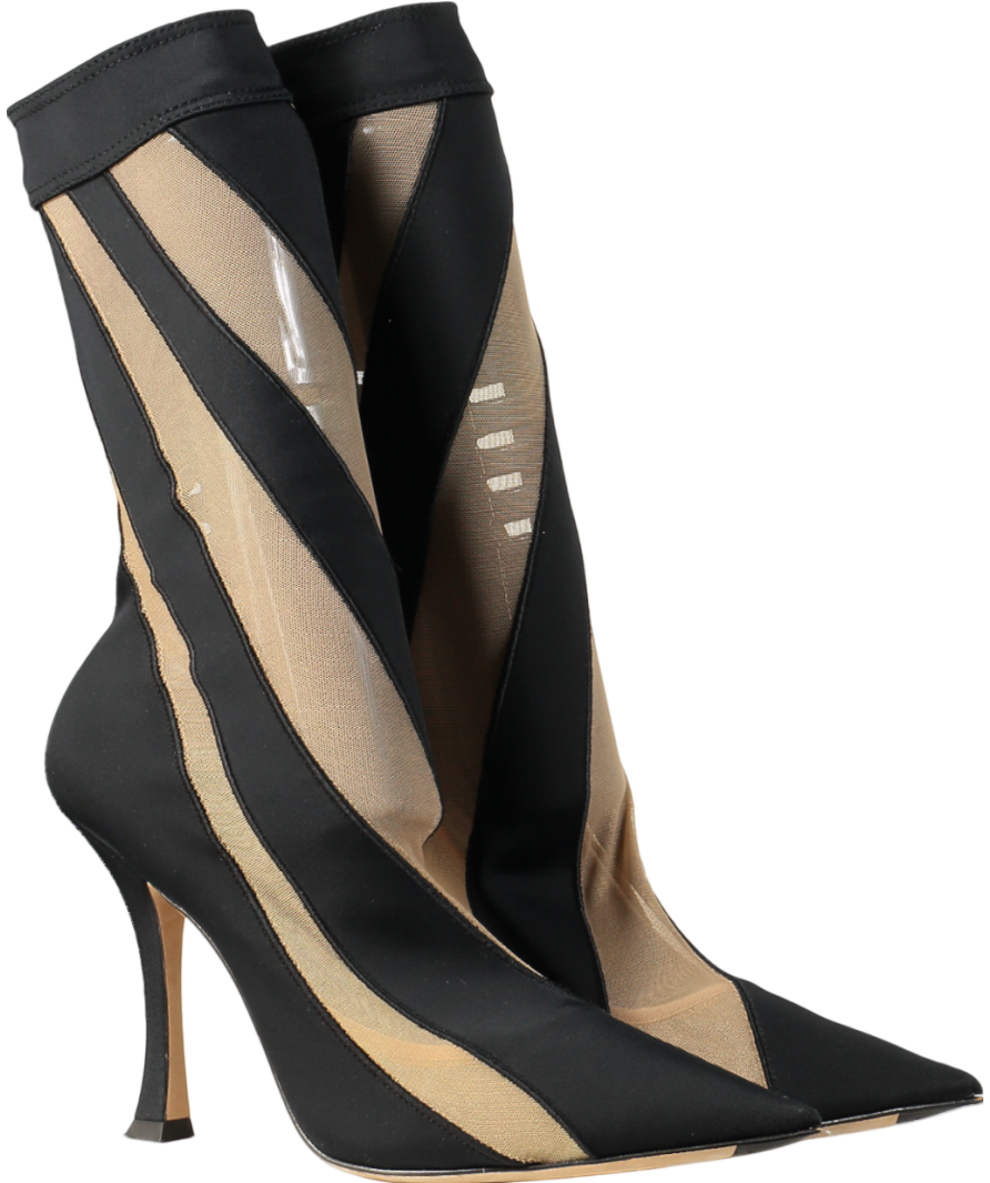 Jimmy Choo x Mugler Black Stripe Mesh Sock Booties UK 6.5 EU 39.5 👠