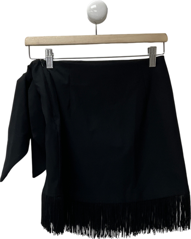 ZARA Black Mini Skirt With Fringe Hem UK XS