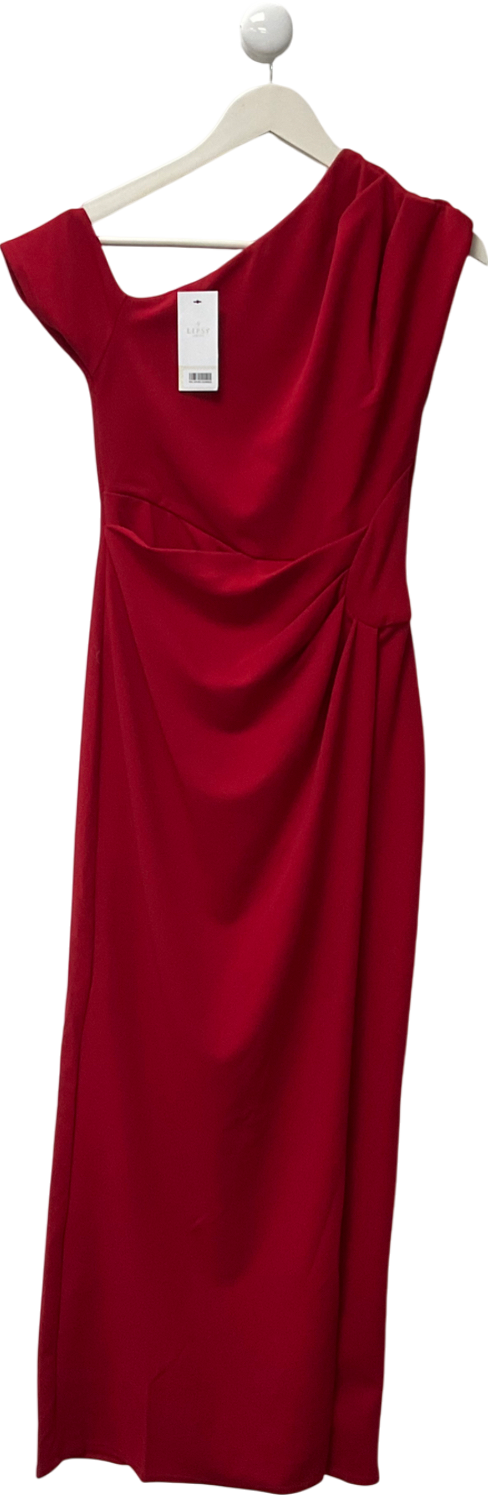 lipsy london Lipsy Red Off Shoulder Fit And Flare Asymmetrical Midi Dress UK 8