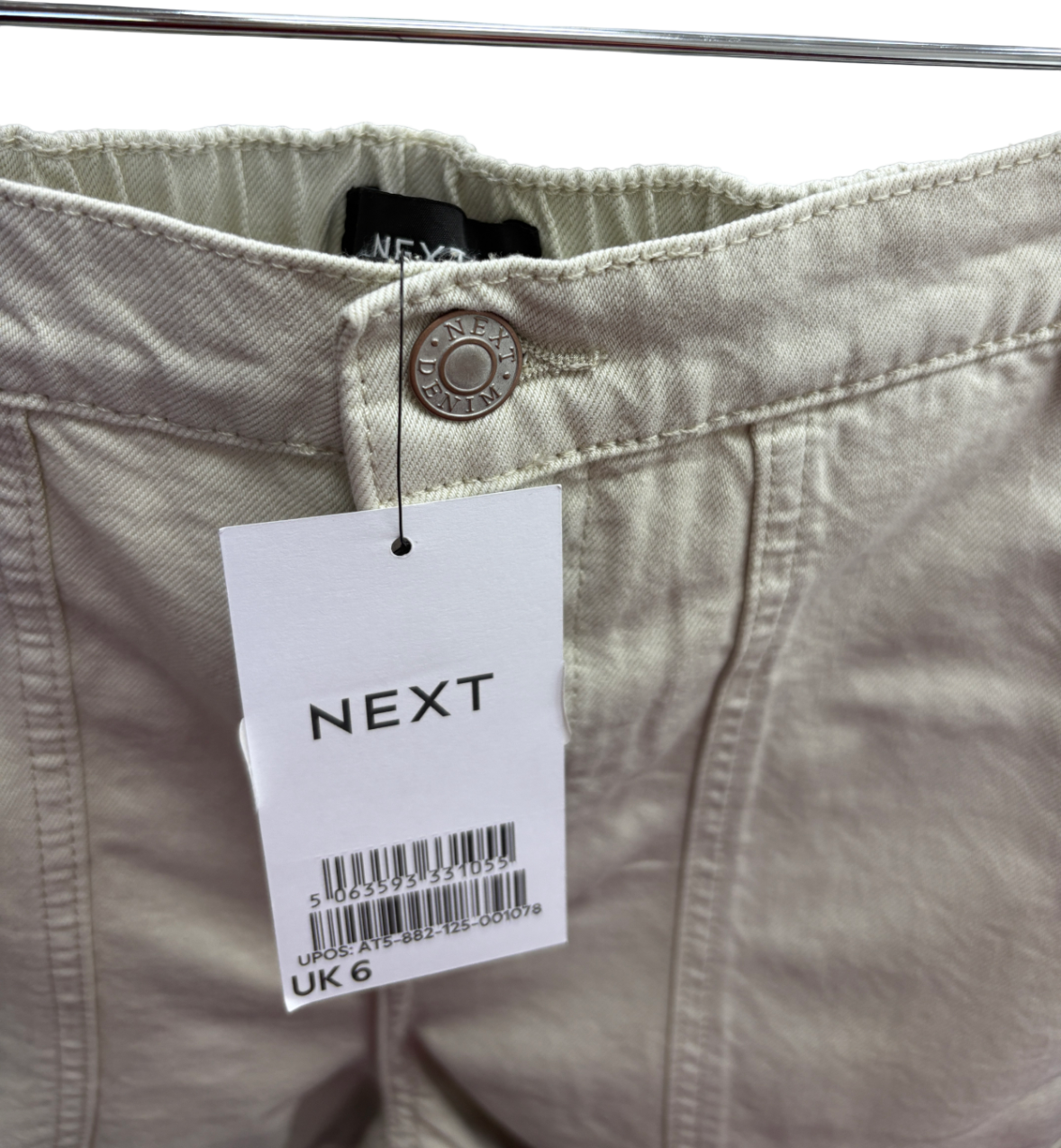 Next Beige Denim Cotton Shorts UK 6
