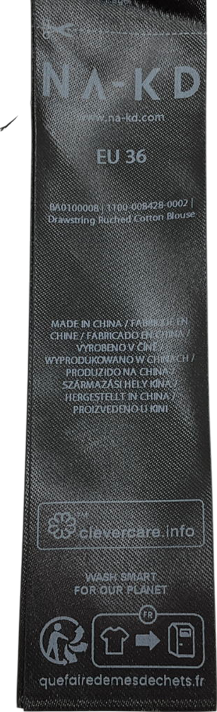 NA-KD Black Drawstring Ruched Cotton Blouse UK 8