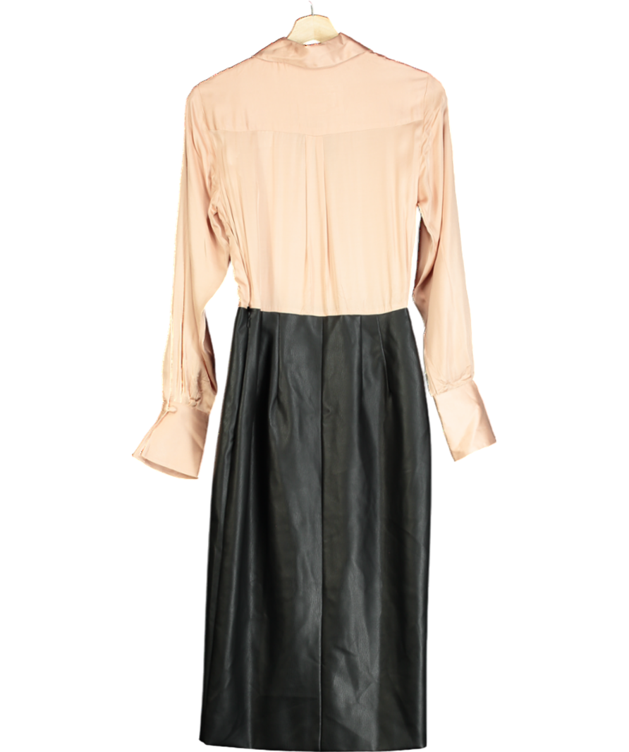 Anthropologie Nude Long-sleeve V-neck Faux Leather Satin Midi Dress UK 6