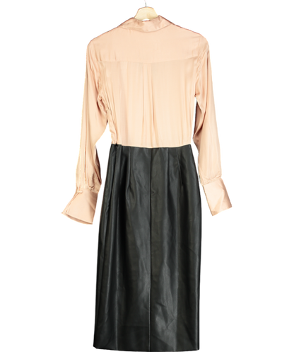 Anthropologie Nude Long-sleeve V-neck Faux Leather Satin Midi Dress UK 6