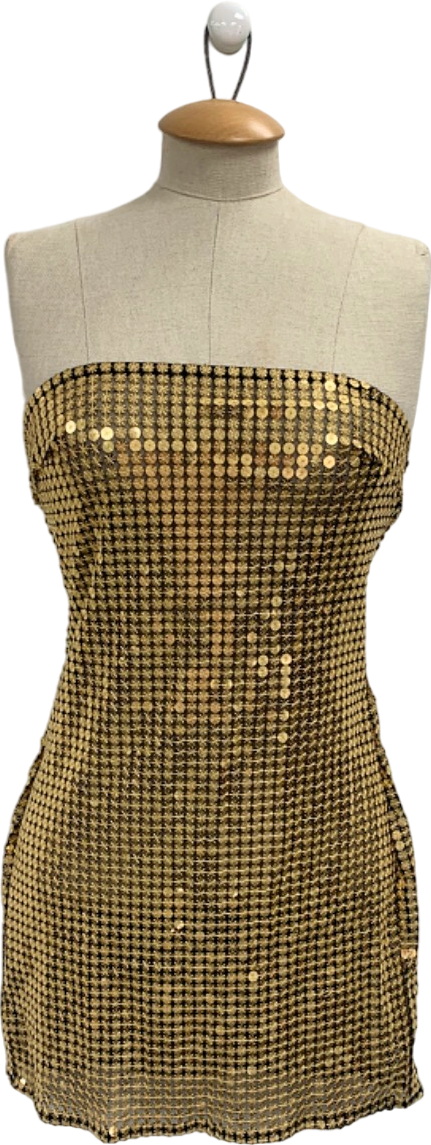 PrettyLittleThing Gold Sequin Bandeau Bodycon Dress UK 8